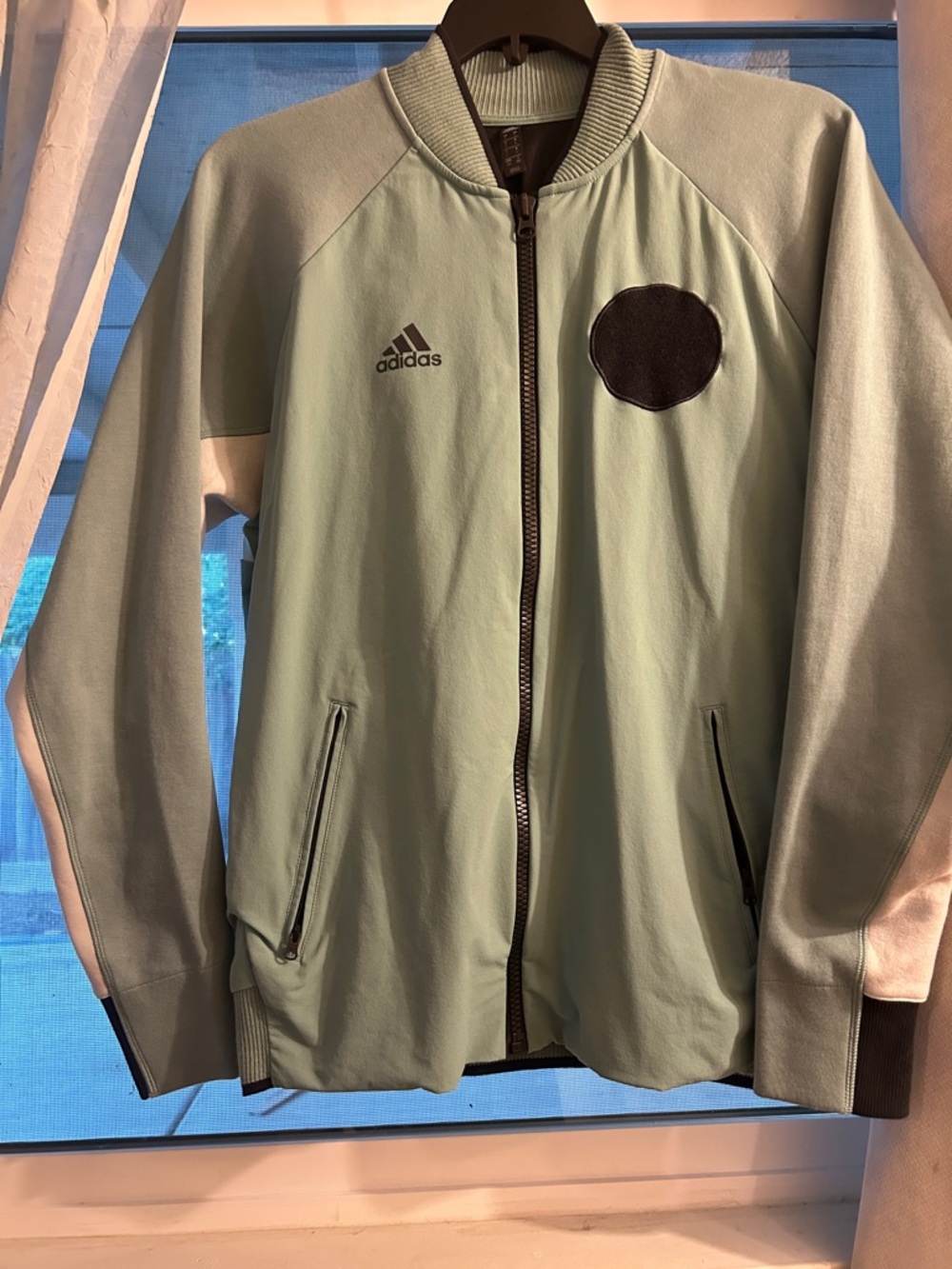 adidas Mint Green Bomber Track Jacket with Black Patch